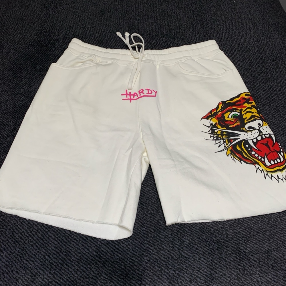Ed Hardy White Shorts with Tiger Graphic